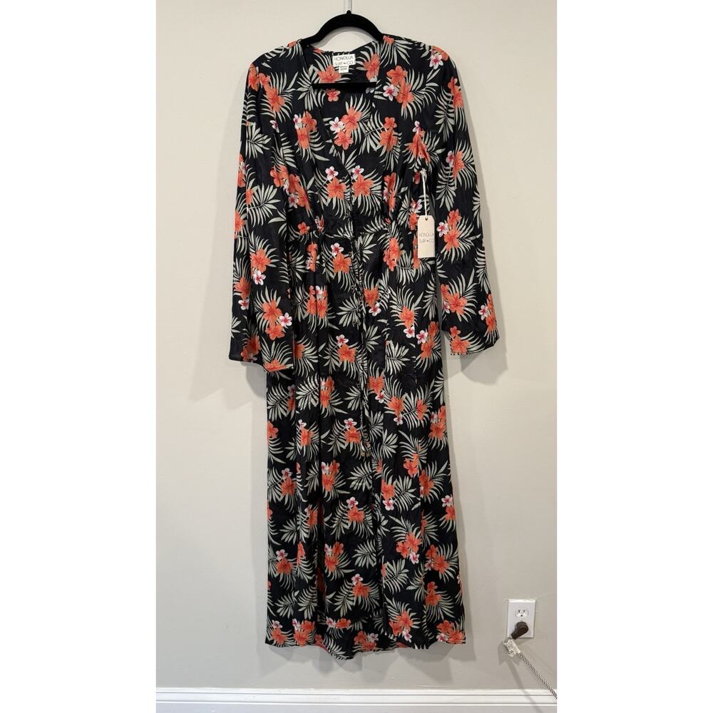 NWT HONOLUA SURF CO. Tropical Leaves Print Maxi Dress Size Large 2480
